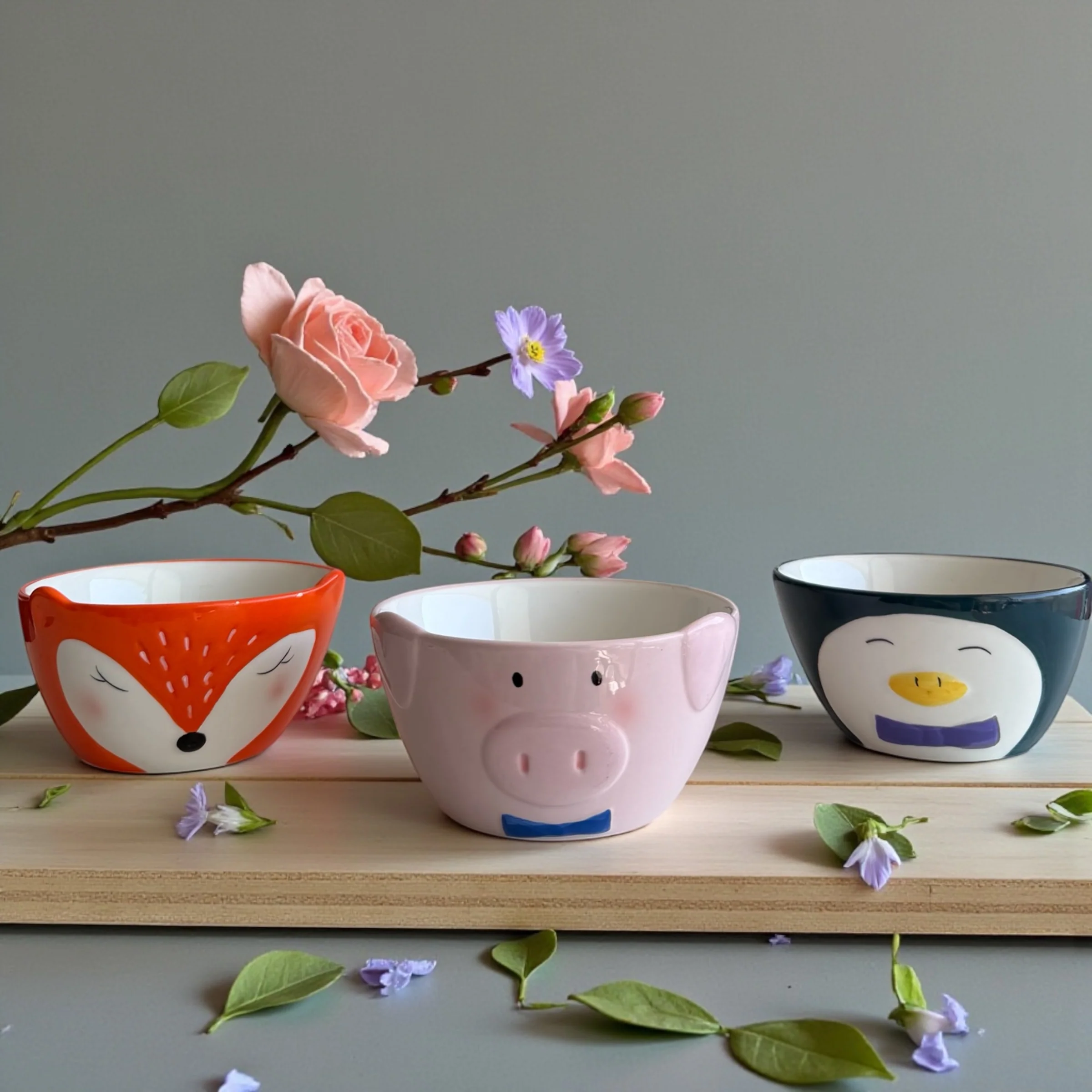 Bowl de Cerámica Animalitos Cute – Cerdito, Zorrito y Pingüino