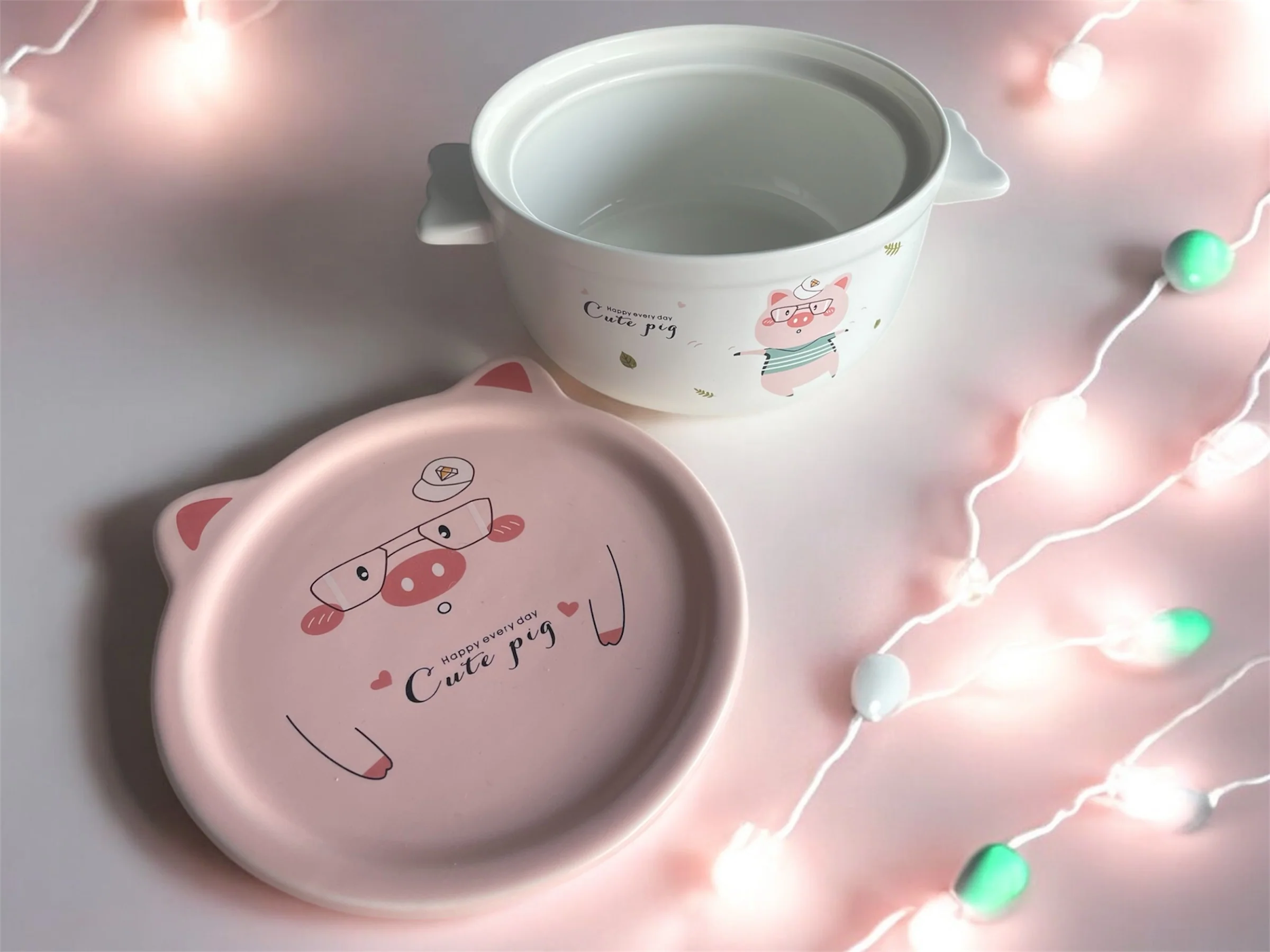 Pote / Bowl Cerámico Cute Pig cerdito con Tapa – Edición Pastel - Image 3