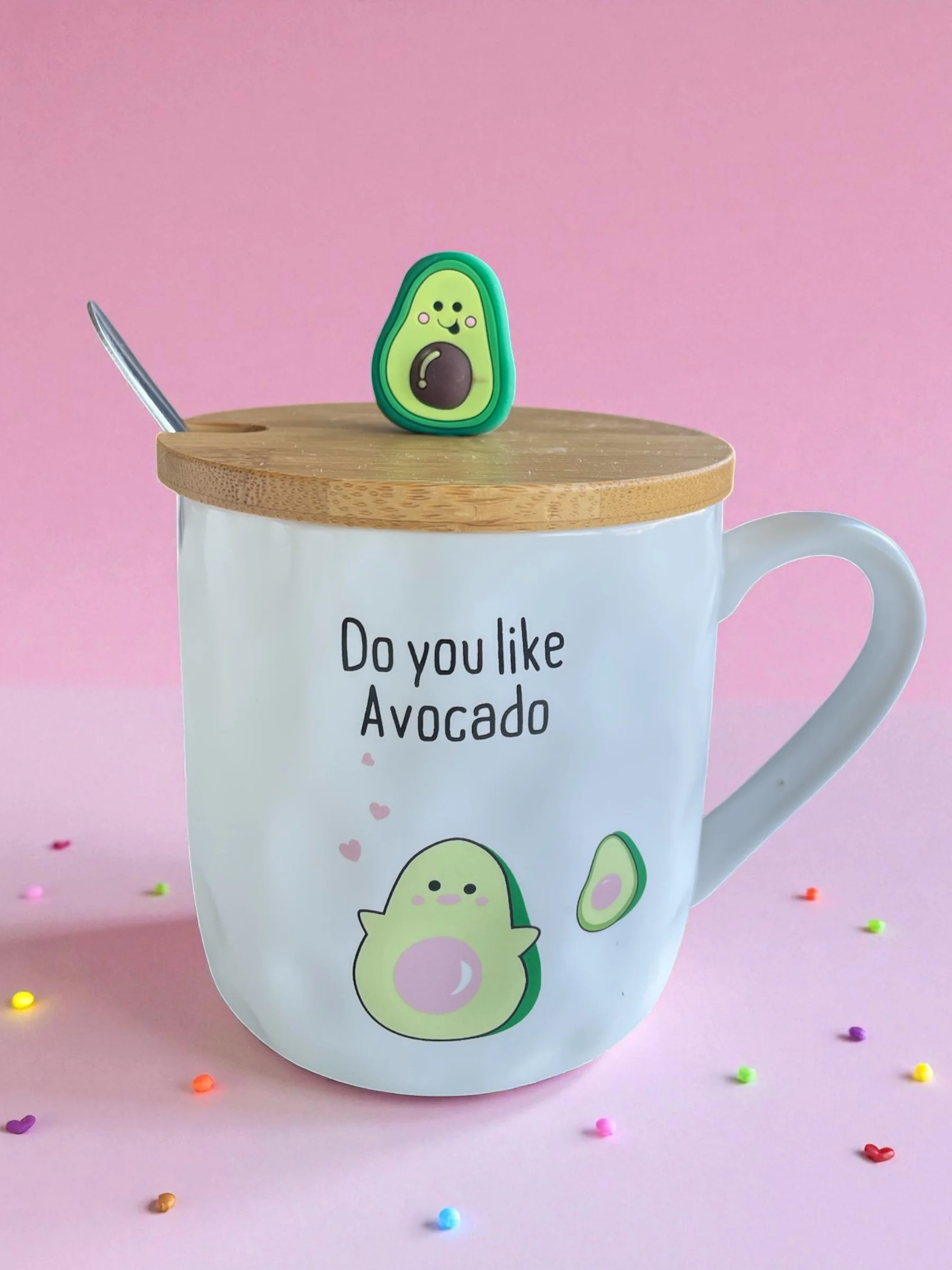 Taza de Cerámica “Avocado Love” con tapa y cuchara – Edición Corazones - Image 2