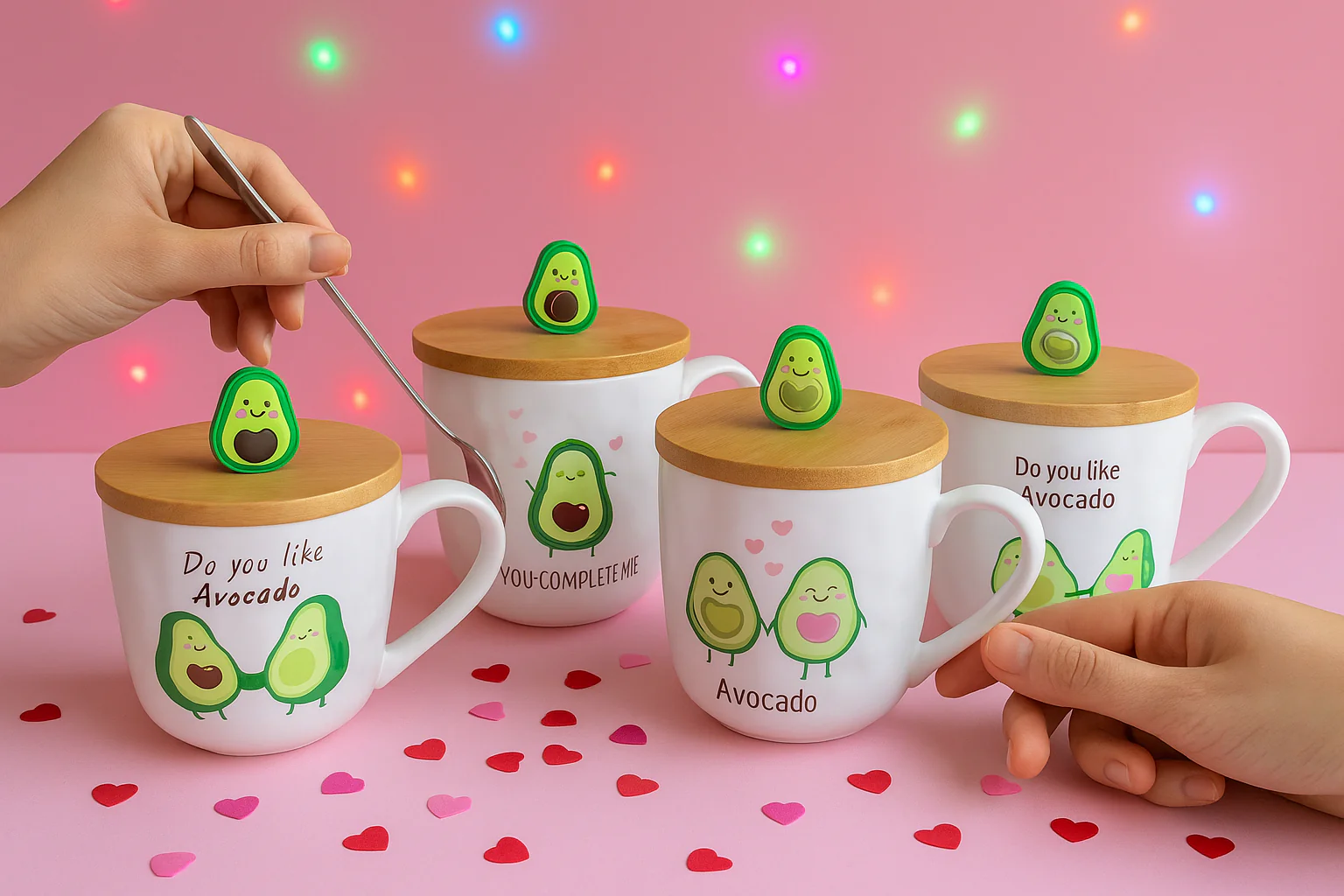 Taza de Cerámica “Avocado Love” con tapa y cuchara – Edición Corazones - Image 6