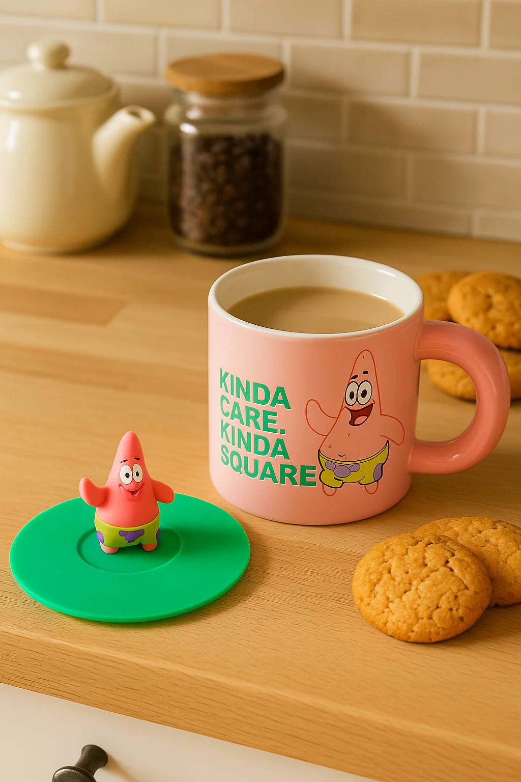 Taza Patricio Estrella “Kinda Care, Kinda Square” con Tapa y Figura 3D - Image 2