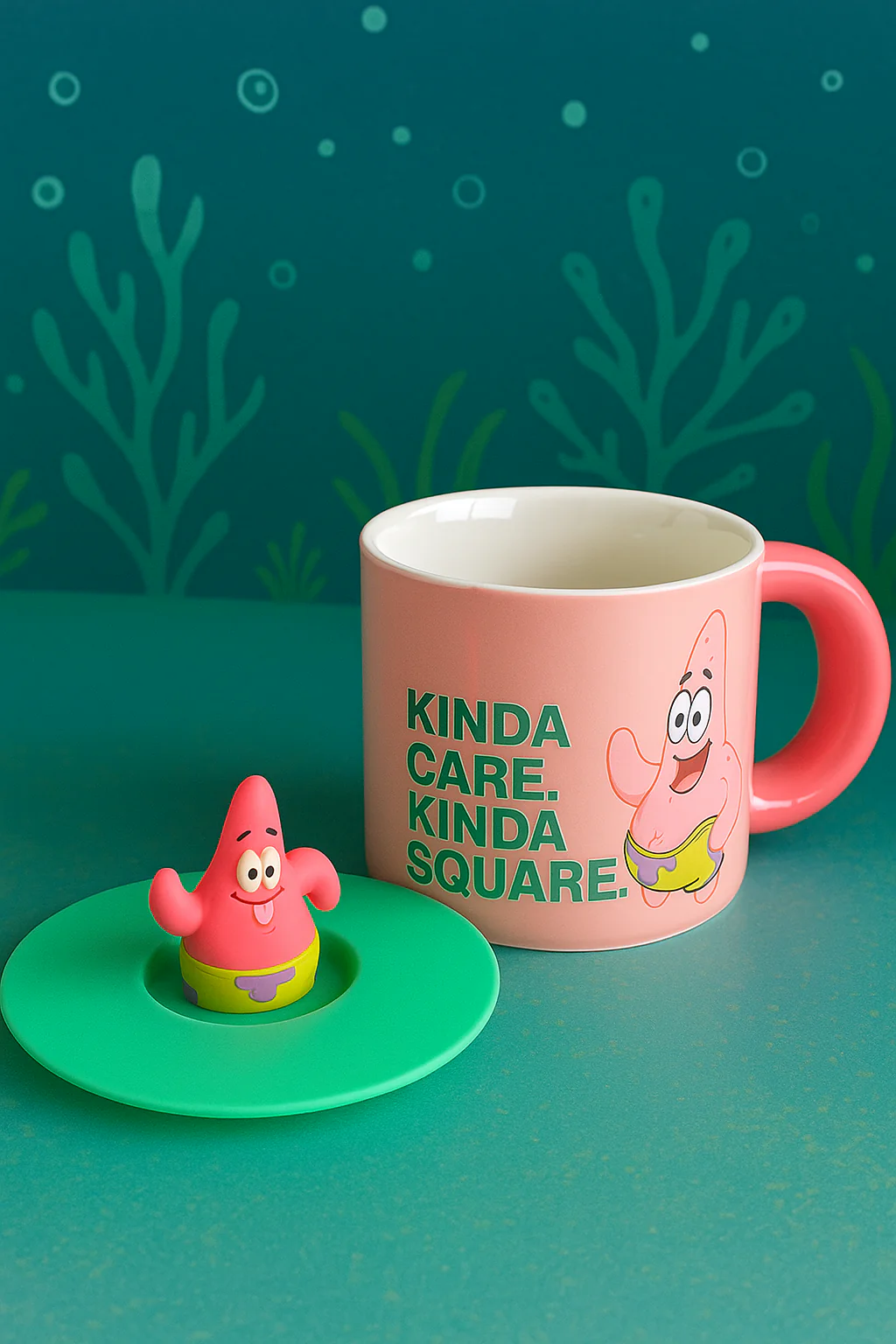 Taza Patricio Estrella “Kinda Care, Kinda Square” con Tapa y Figura 3D - Image 3