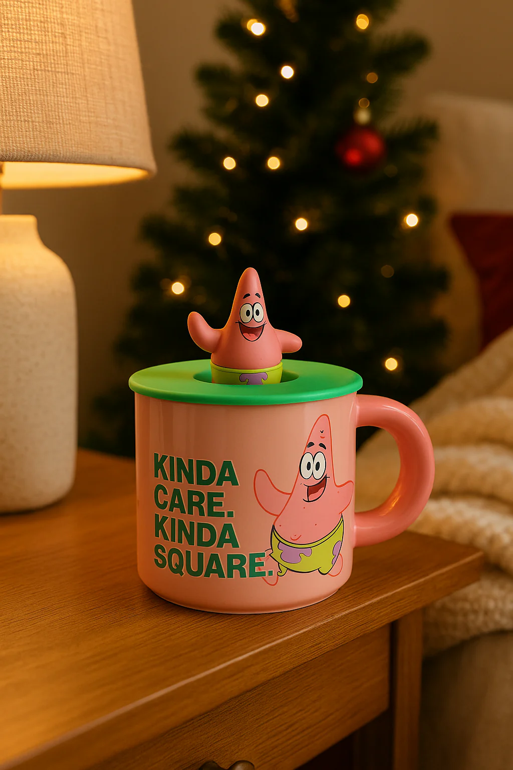 Taza Patricio Estrella “Kinda Care, Kinda Square” con Tapa y Figura 3D - Image 4