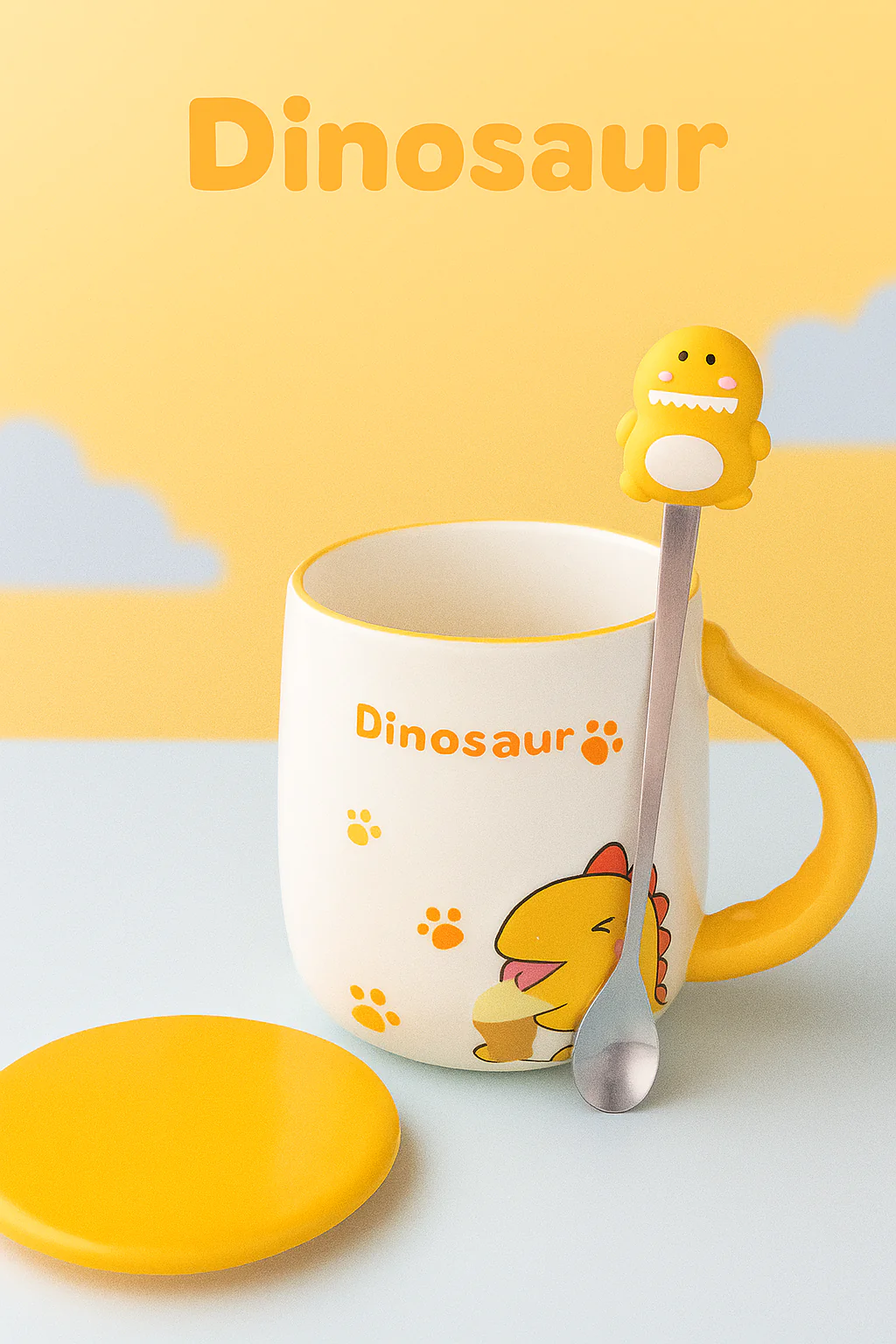 🦕 Taza Dinosaurio Pastel con Cuchara y Tapa – “Cute Dinosaur Mug” - Image 3