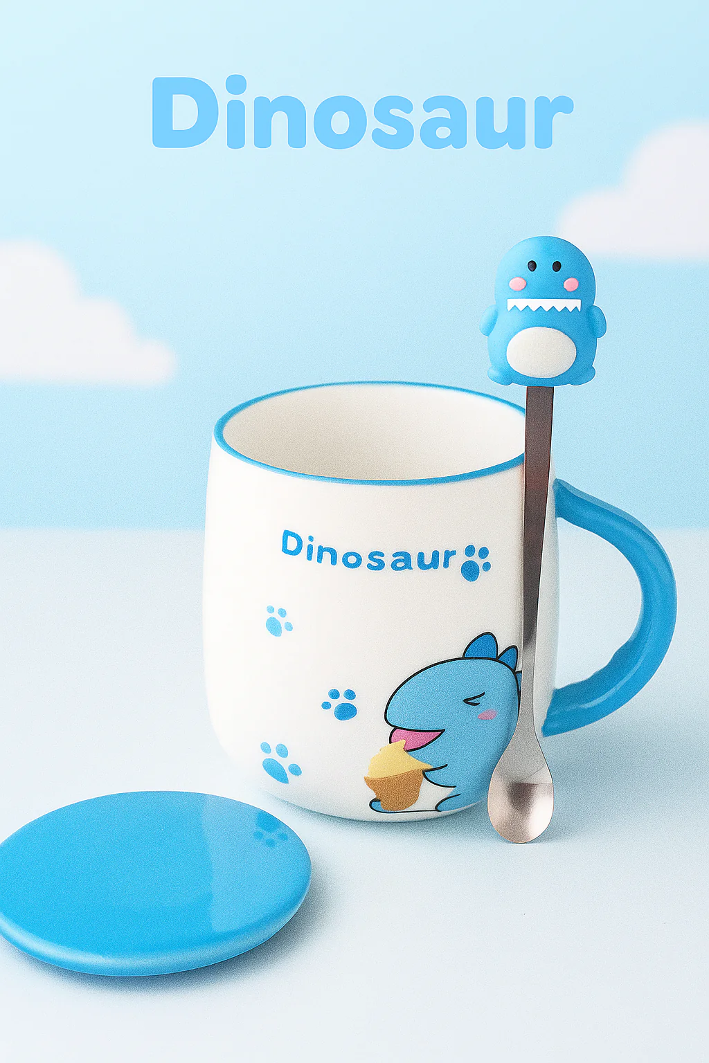 🦕 Taza Dinosaurio Pastel con Cuchara y Tapa – “Cute Dinosaur Mug” - Image 4