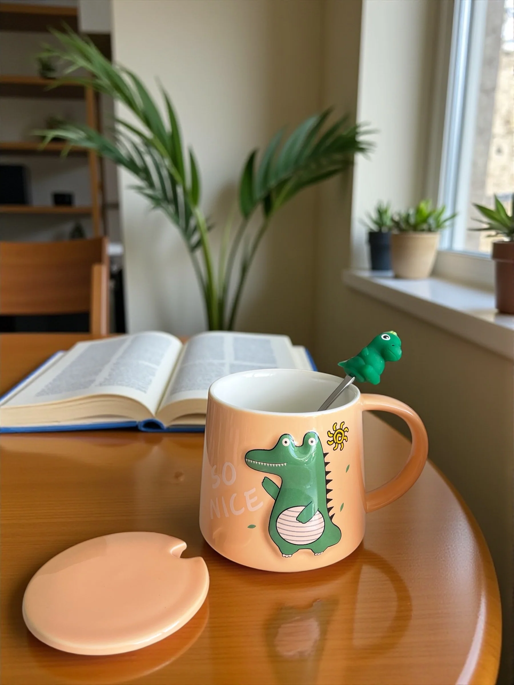 Taza Cocodrilo Feliz con Cucharita y Tapa - Image 2
