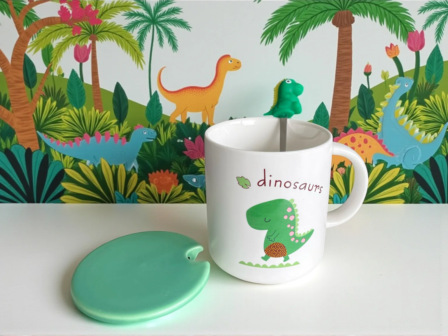 Taza Dinosaurio con Cuchara y Tapa - Image 2