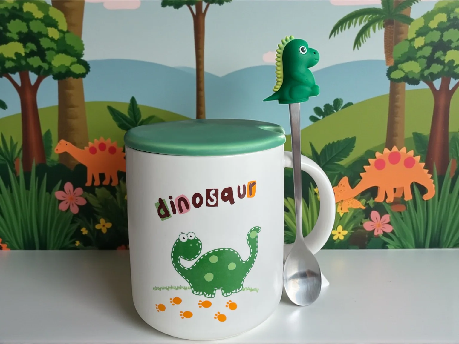 Taza Dinosaurio con Cuchara y Tapa - Image 3