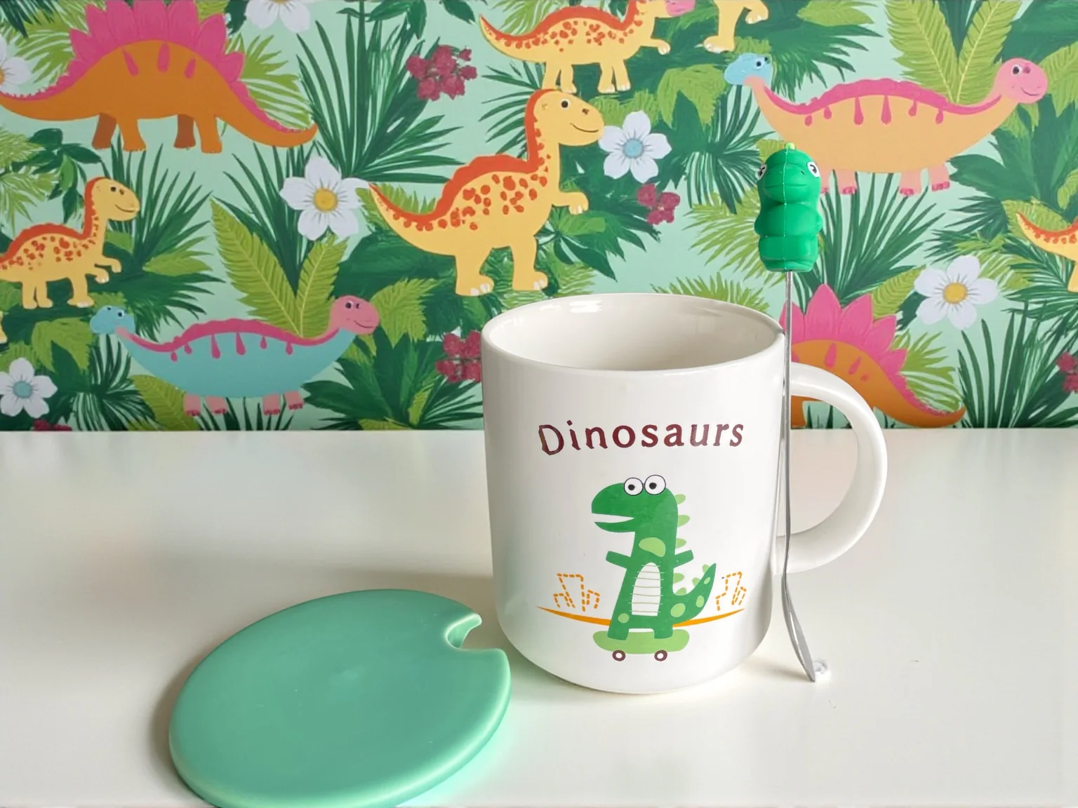 Taza Dinosaurio con Cuchara y Tapa - Image 4