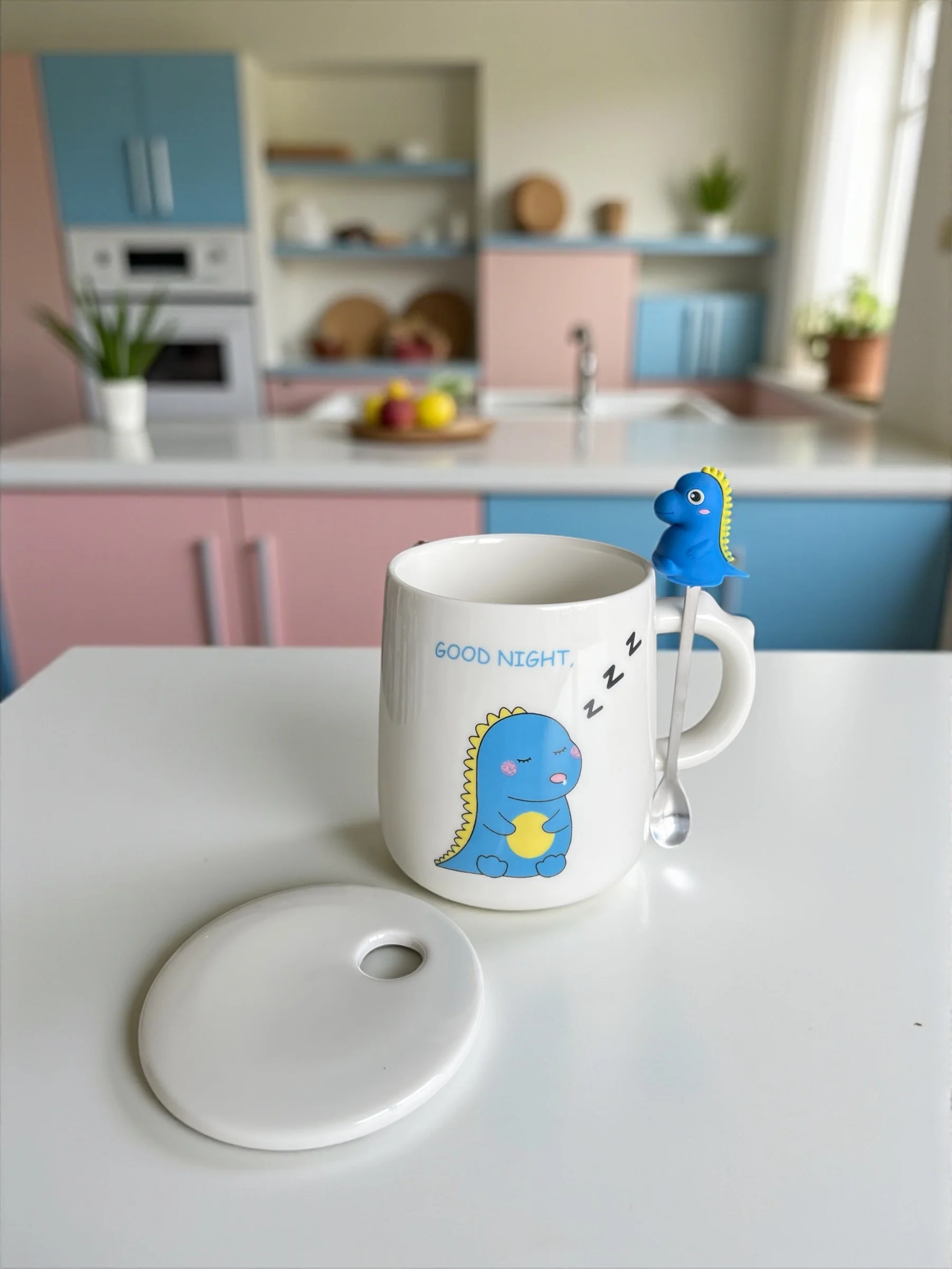 Taza Dinosaurio Feliz con Cucharita y Tapa – Colección Roar Friends 🦖 - Image 3