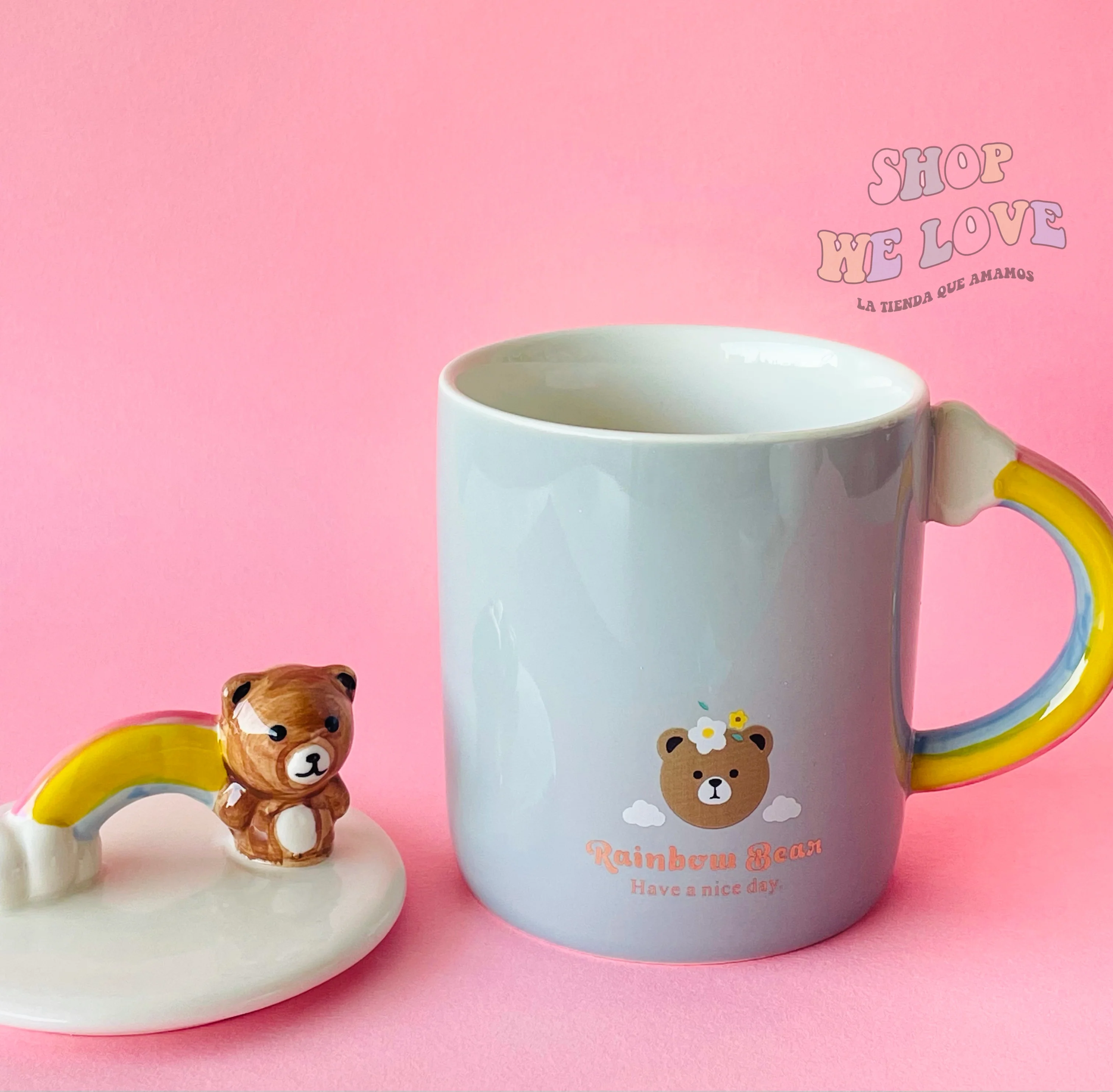 Taza Rainbow osito 🌈 – Edición Encantada con Tapa y Asa de Arcoíris - Image 3